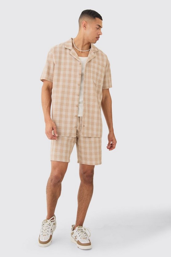 Strukturiertes Oversize Kontrast-Hemd und Shorts