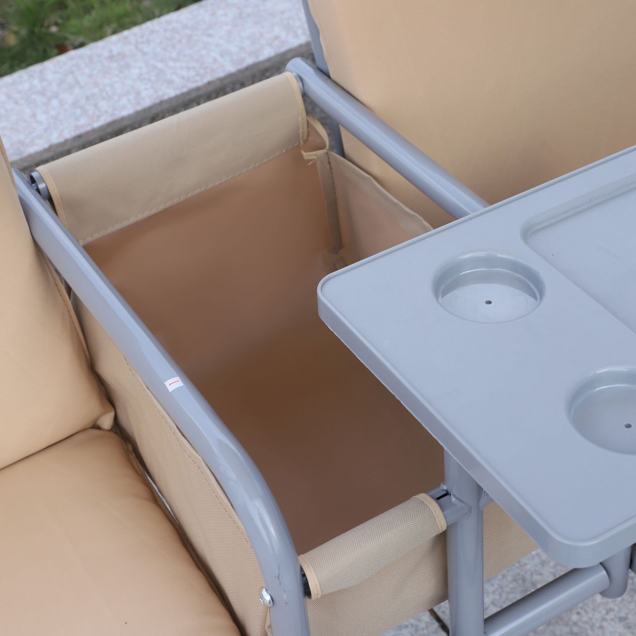 Outsunny Hollywoodschaukel Gartenschaukel 2-Sitzer mit Sonnendach Beige/Grau