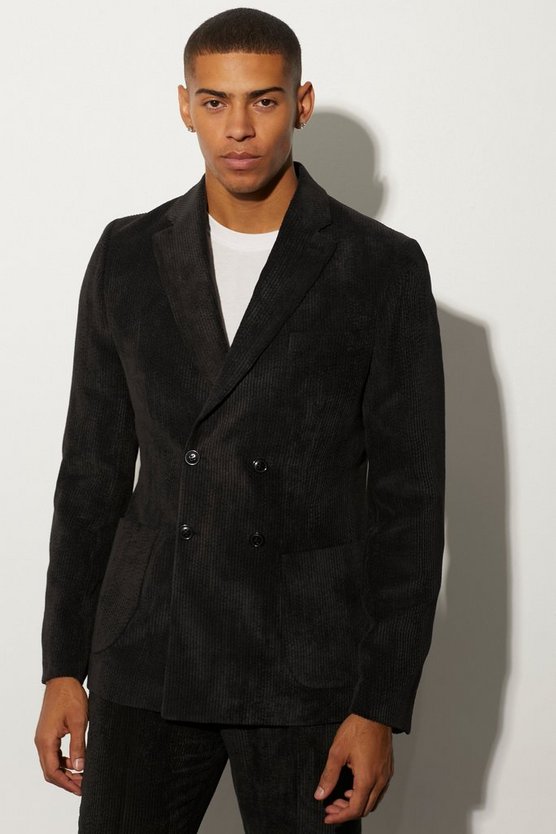 Zweireihige Slim-Fit Cord-Anzugjacke