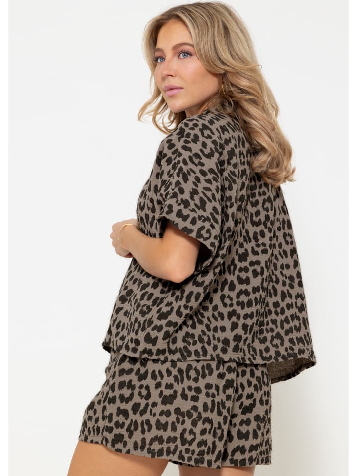 SASSYCLASSY Musselin Bluse mit Zebra in Braun, Schwarz günstig kaufen
