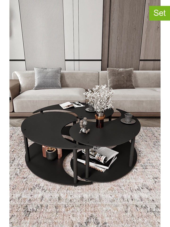 Evila 3er-Set: Couchtische ''Yin Yang'' in Schwarz - (H)38 x Ø 70 cm günstig kaufen onesize