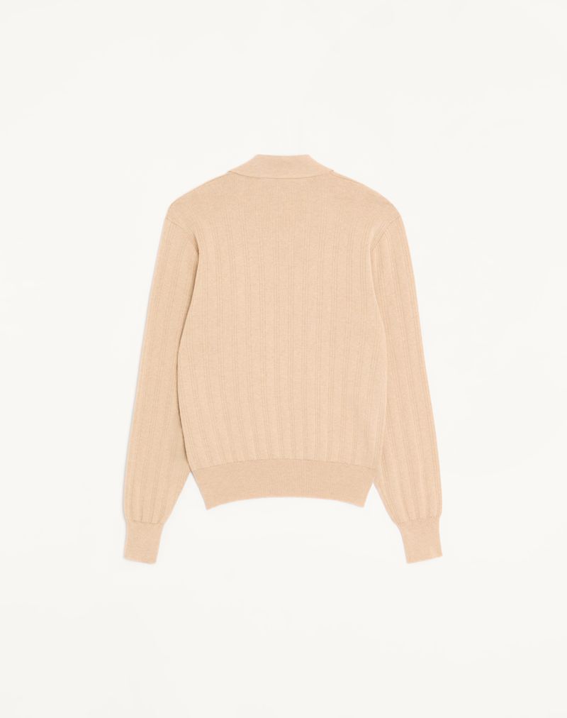 Langærmet ribbet bomuldspoloshirt