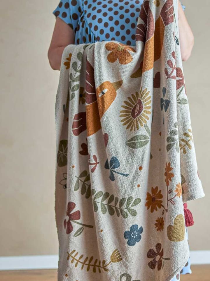 Bloomingville Decke BRYN Natur Blumen und Schmetterlinge 160x130 cm günstig kaufen onesize