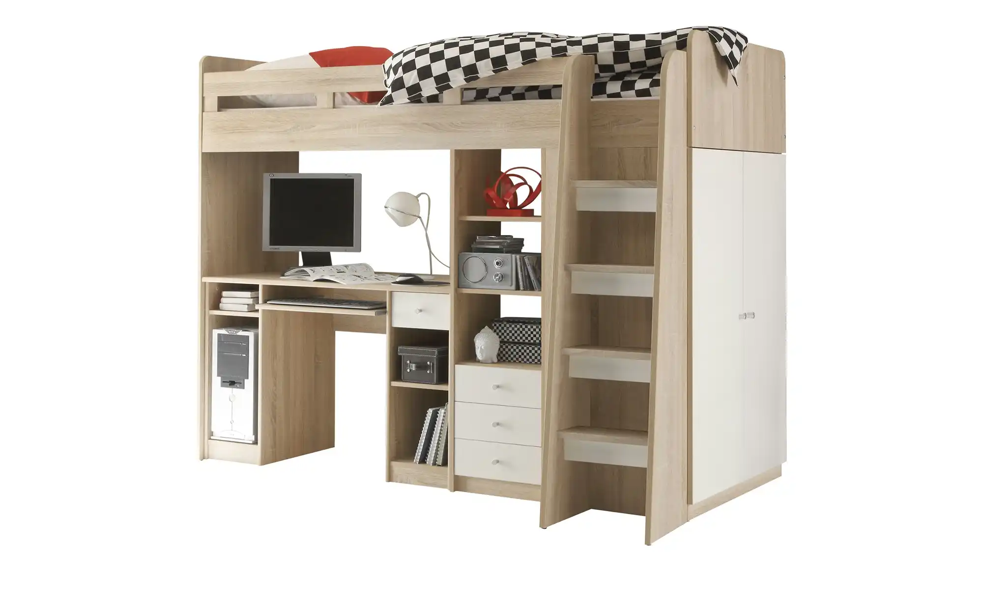 Hochbett mit Kleiderschrank und Schreibtisch