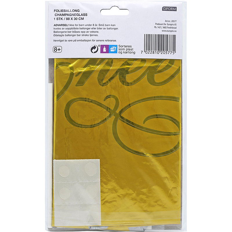 Giform Folieballong 88x30 cm m/pynt og tape