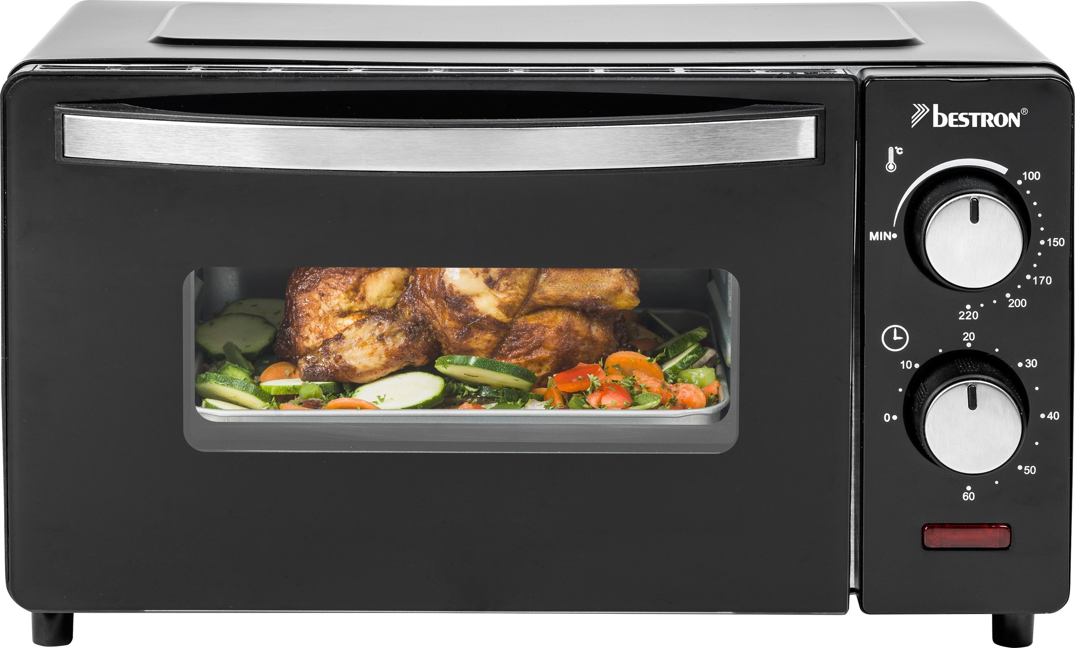 bestron Minibackofen AOV9 kompaktes Gerät, 800 Watt, Schwarz