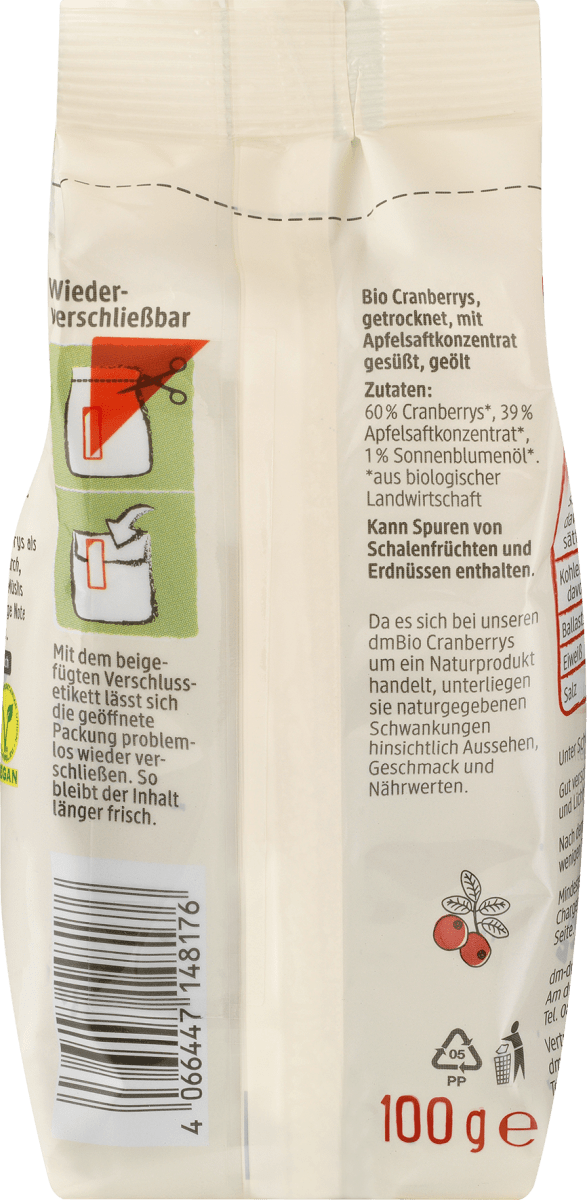 Trockenfrüchte, Cranberrys gesüßt, 100 g