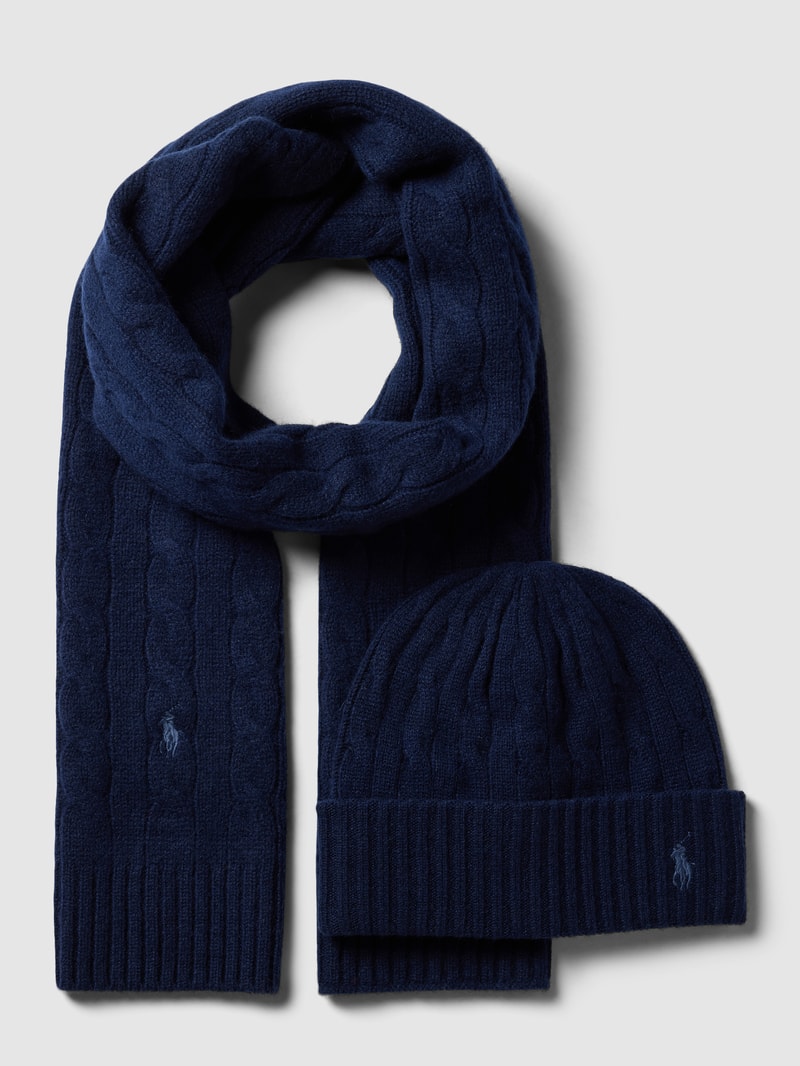 Set aus Kaschmirschal und Beanie mit Geschenkbox in marineblau