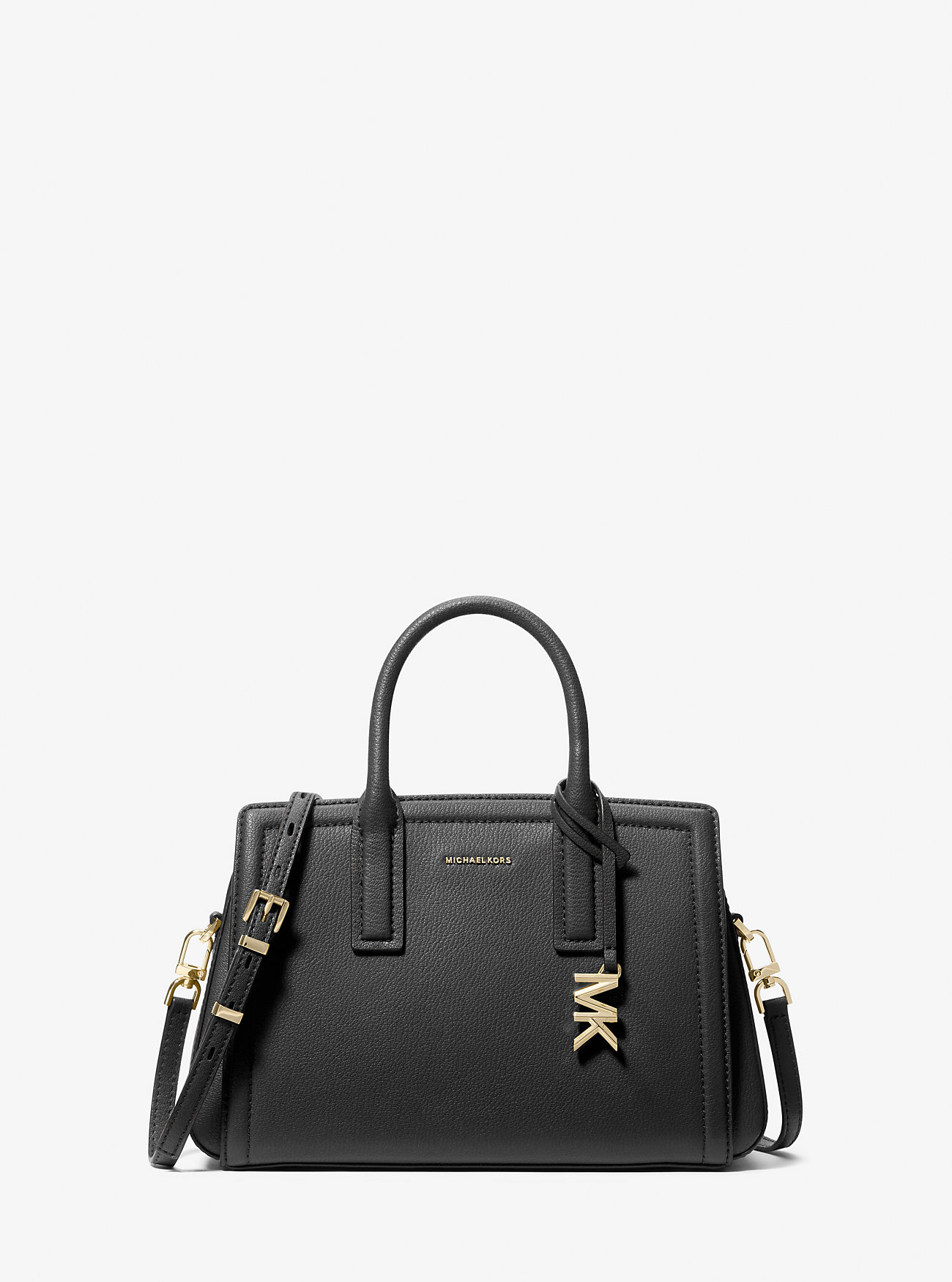 Laila Small Pebbled Leather Satchel - BLACK