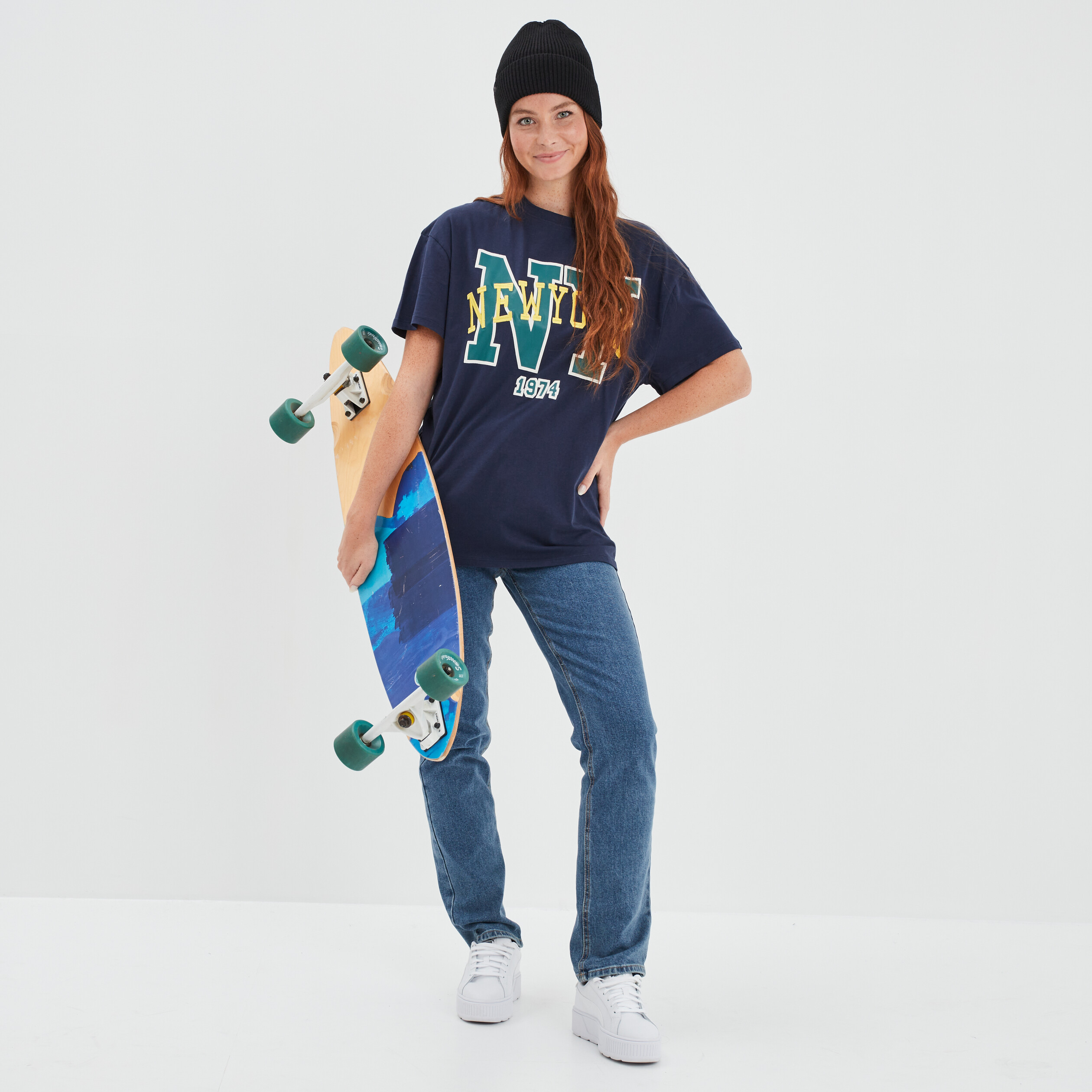 T-shirt manches courtes coton bleu marine femme | La Halle