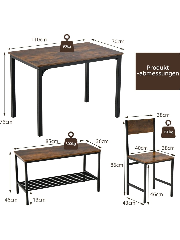 COSTWAY Esstisch Set 4-teilig in Braun günstig kaufen onesize