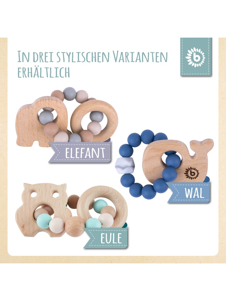 Bieco Spielwaren Greifling Holz Natur mit Silikon Kugel Eule - ab Geburt in Blau günstig kaufen onesize