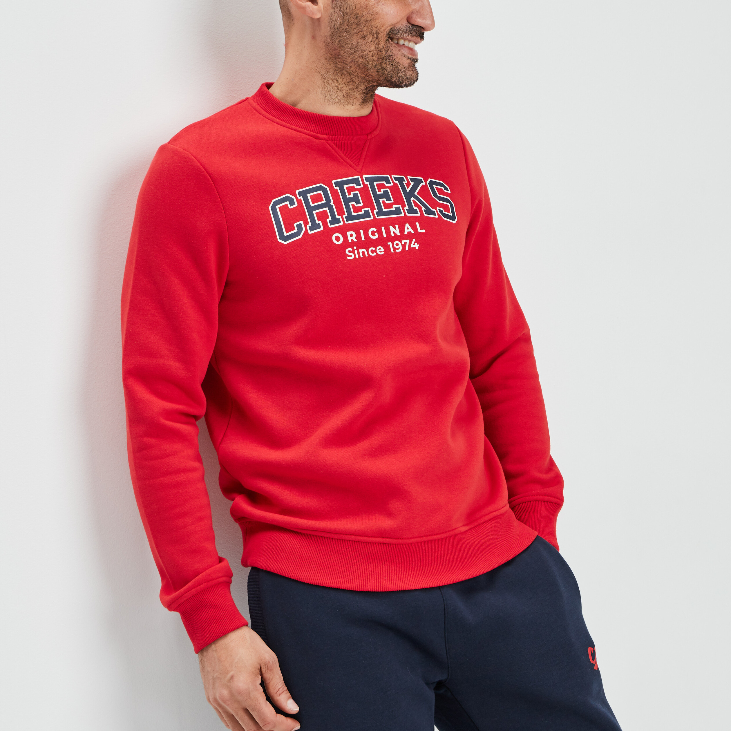 Sweat à col rond Creeks rouge homme | La Halle