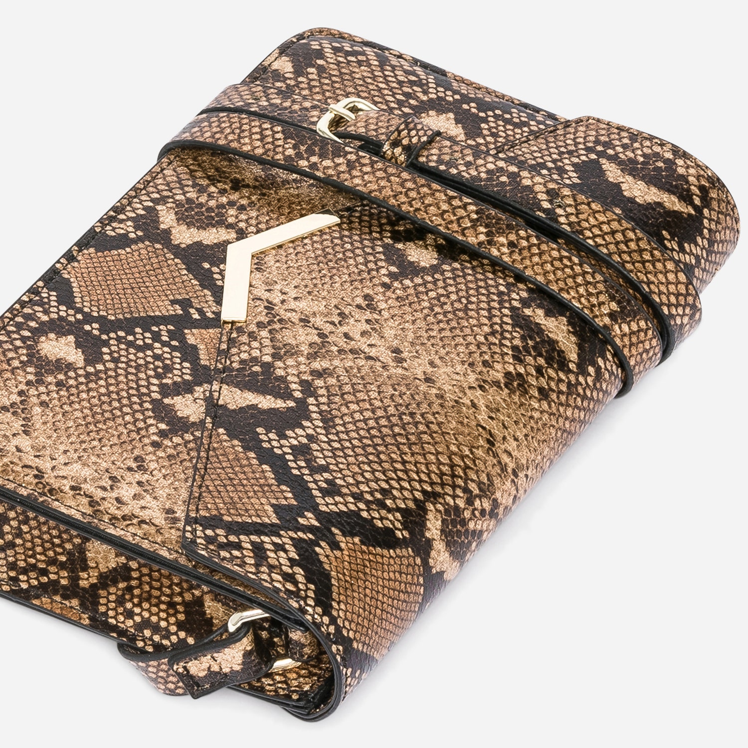 Sac bandoulière marron effet python