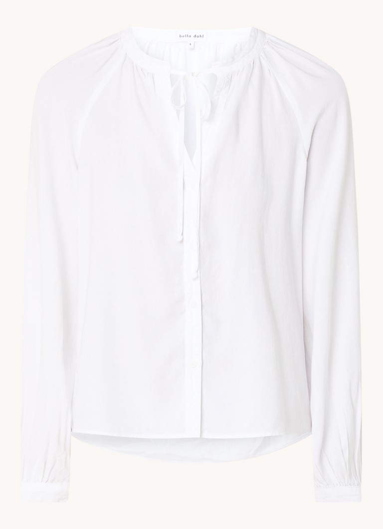 Bella Dahl lyocell raglan blouse with bow collar and balloon sleeves