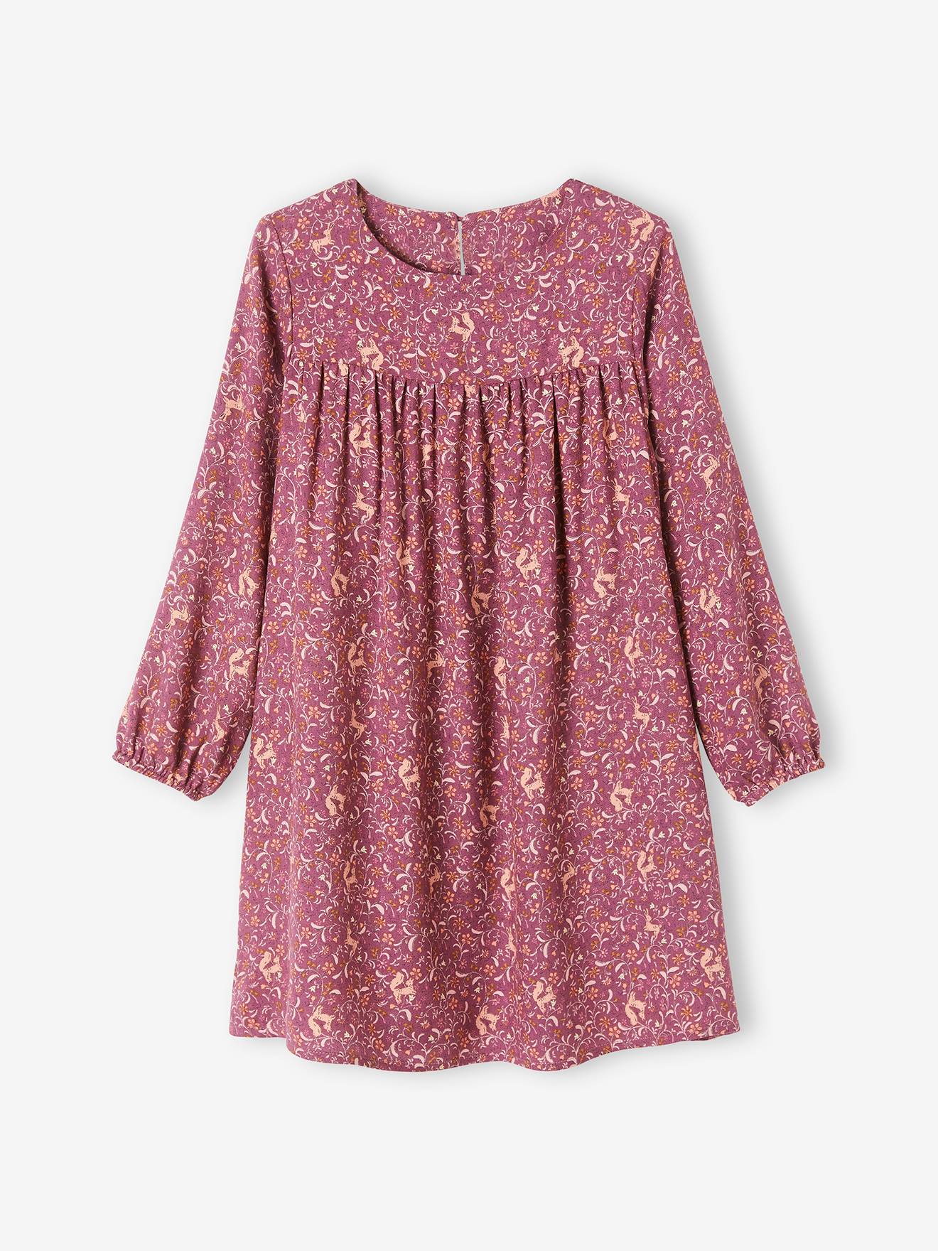 Robe fluide imprimée fille prune