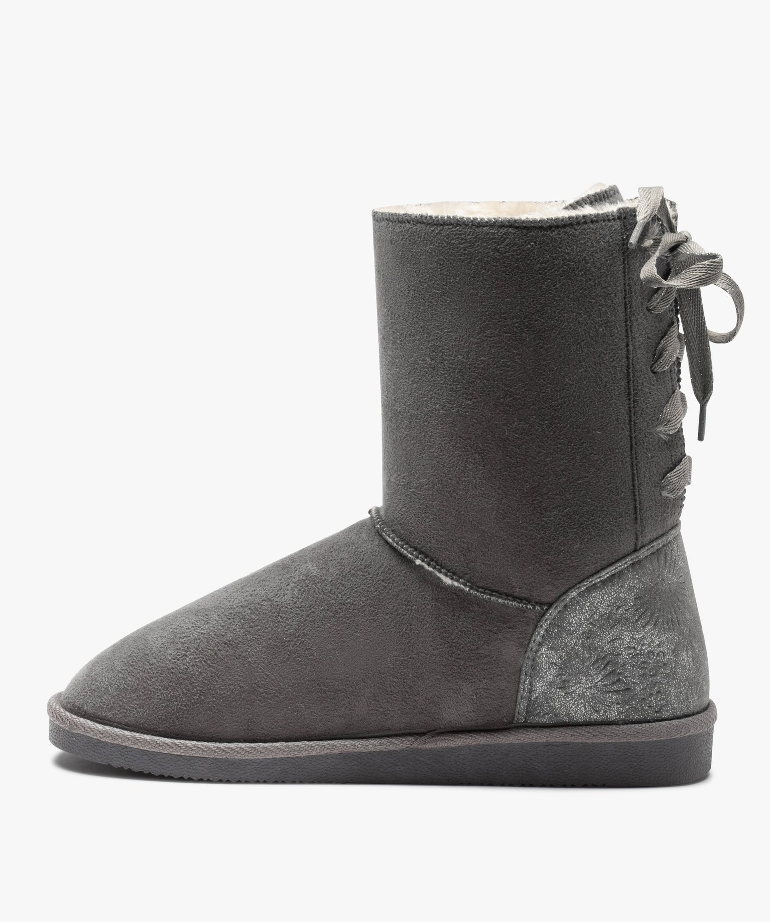 Boots fourrées femme en suédine détails brillants gris | GEMO