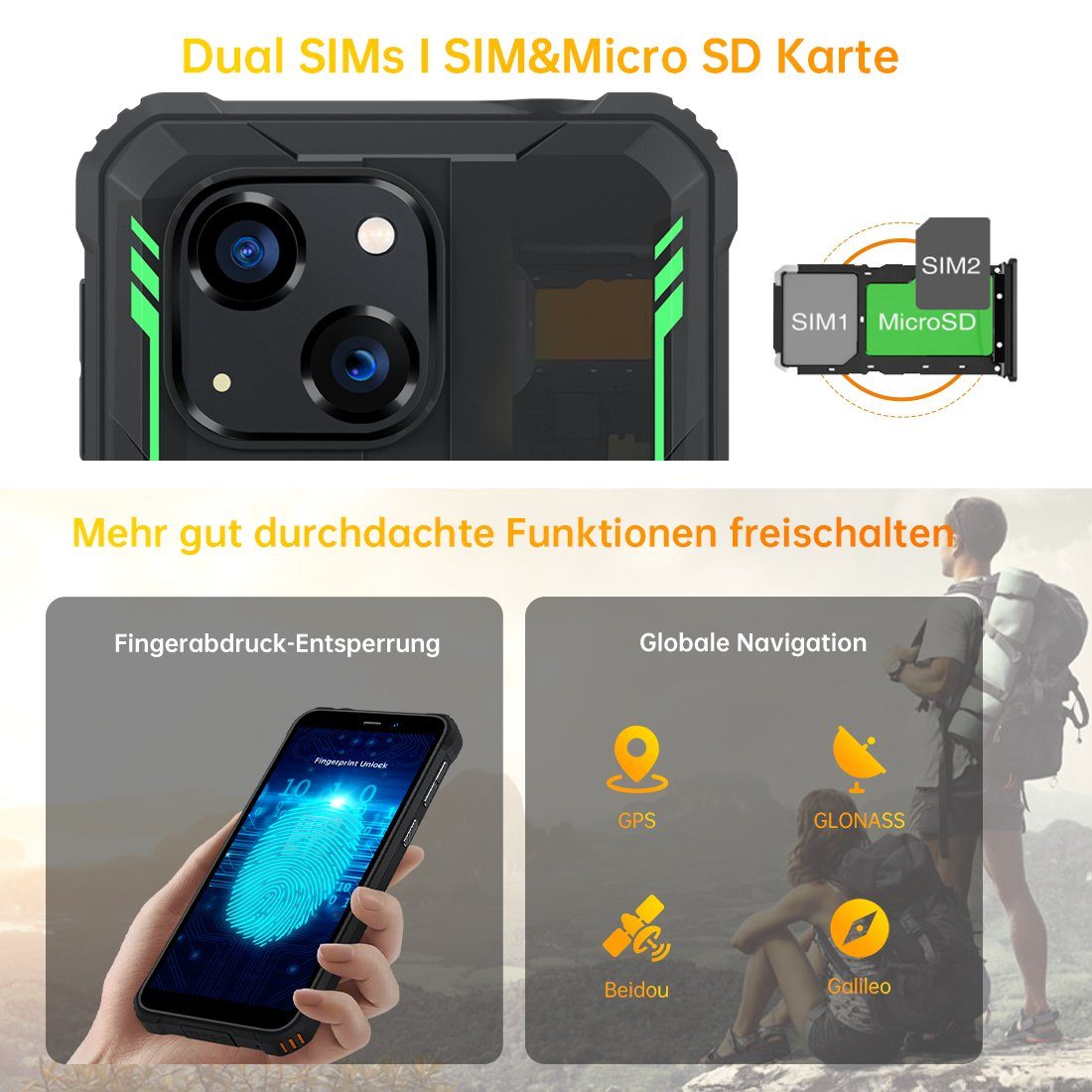 OUKITEL WP 20 pro, [Außentelefon], 6300 mAh, 4GB RAM+64GB ROM Smartphone (5,93 Zoll, 64 GB Speicherplatz, 20 MP MP Kamera, wasserdicht, staubdicht, sturzsicher, 20MP Samsung Hauptkamera)