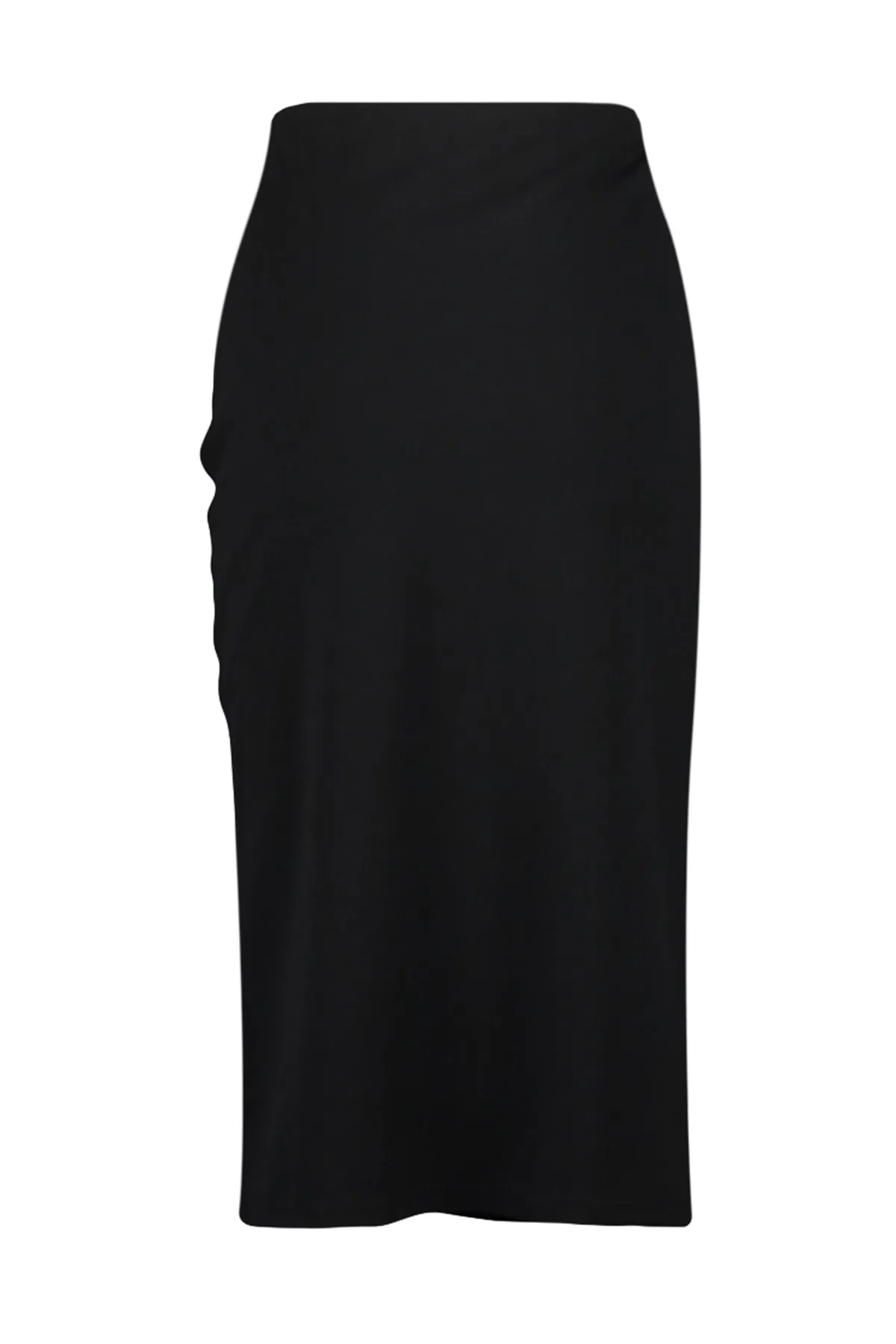 Trendyol Collection  Schwarzer Midi-Strickrock aus Kreppstoff mit Drapierung und Schlitzdetail TWOSS23ET00316