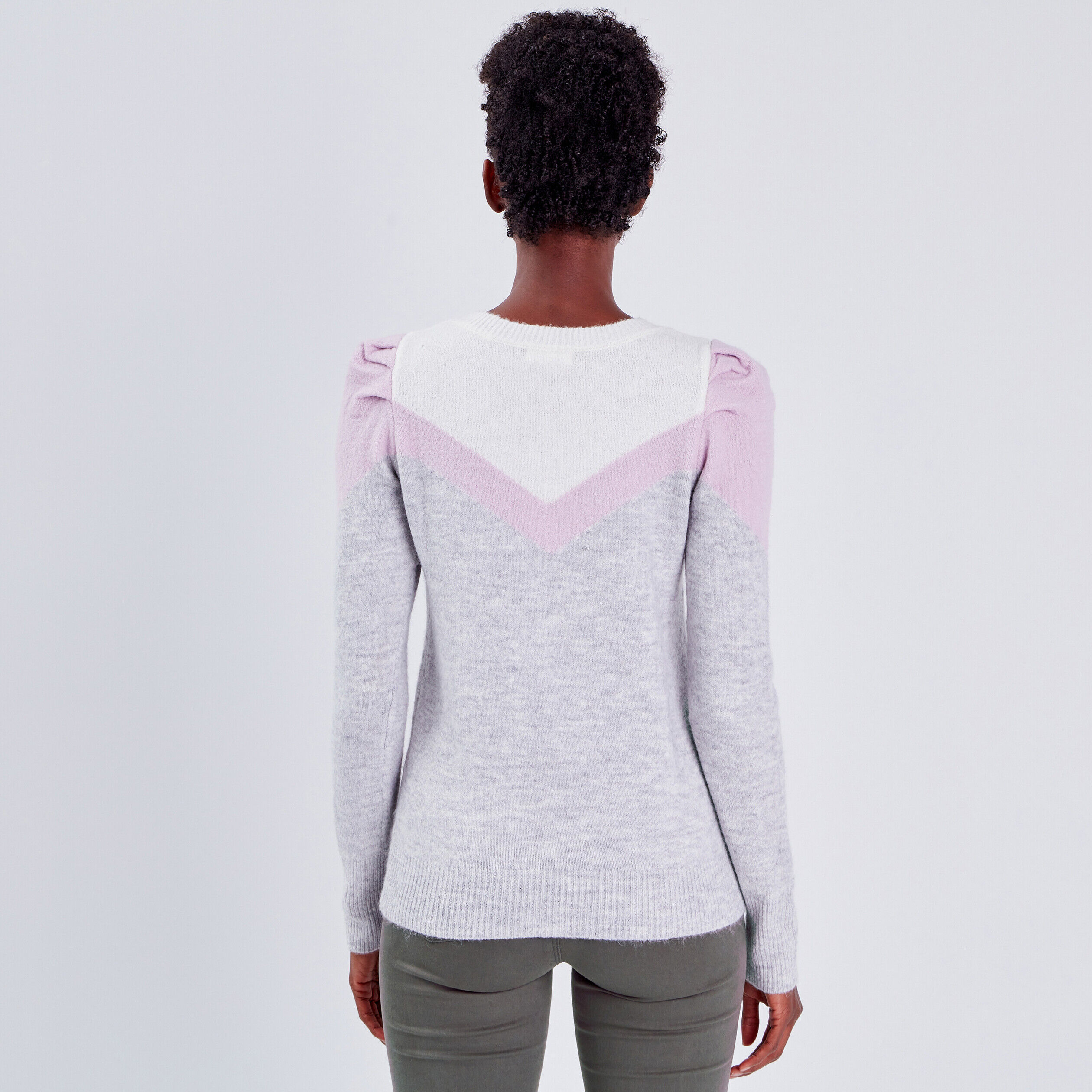 Pull épaules froncées gris clair femme | Cache Cache