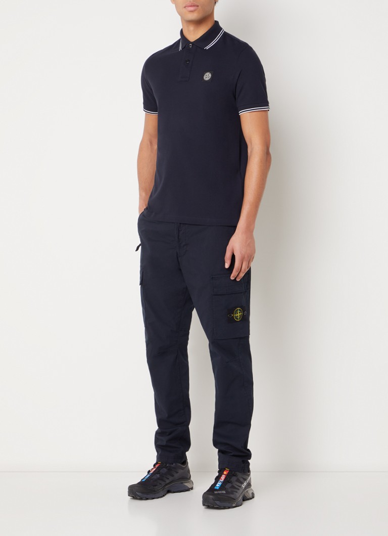 Πόλο Stone Island 2SC18 Στενή Γραμμή από Βαμβακερό Πικέ με Λογότυπο και Κωνικές Μανσέτες