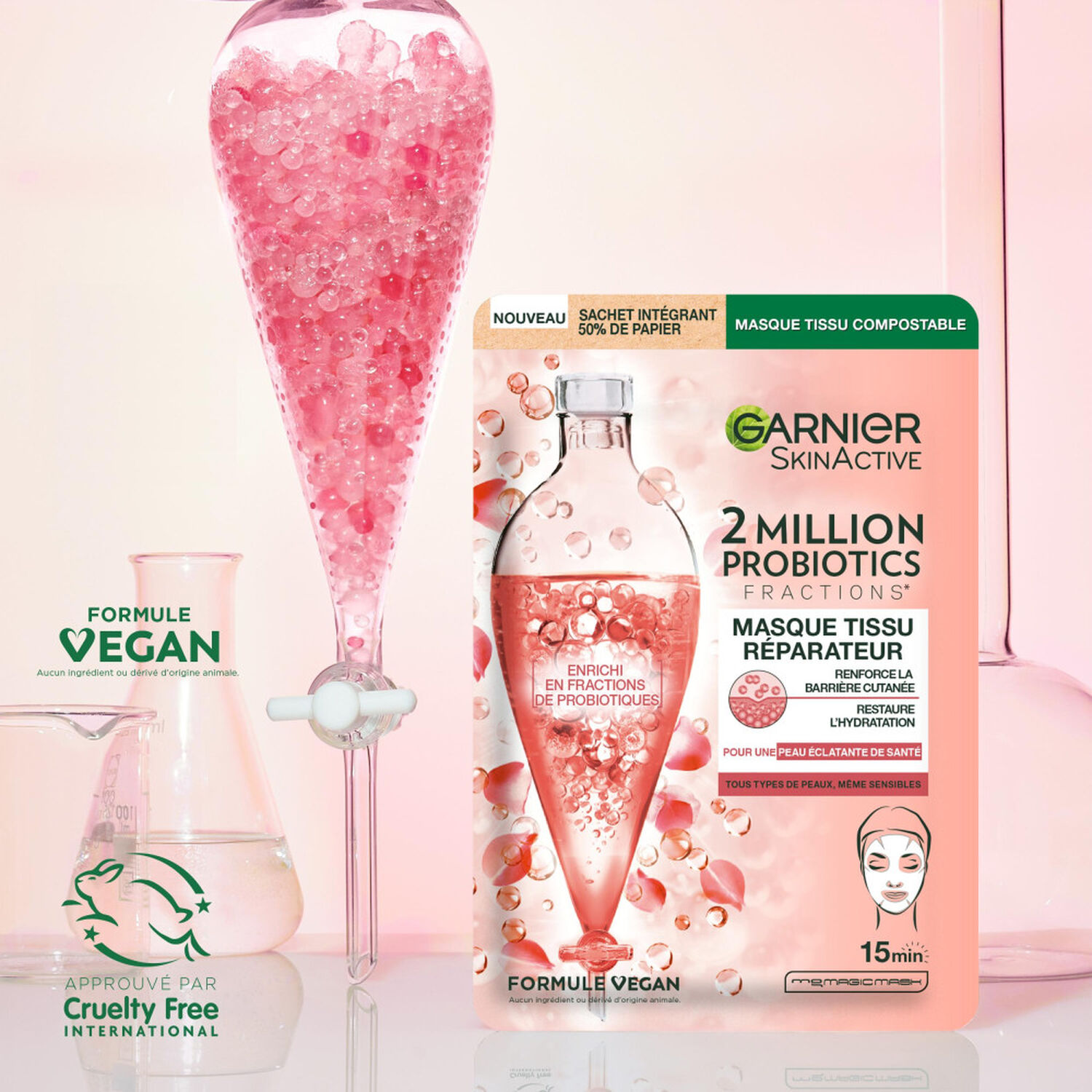 Garnier SkinActive Masque tissu soin visage réparateur 2 million probiotics