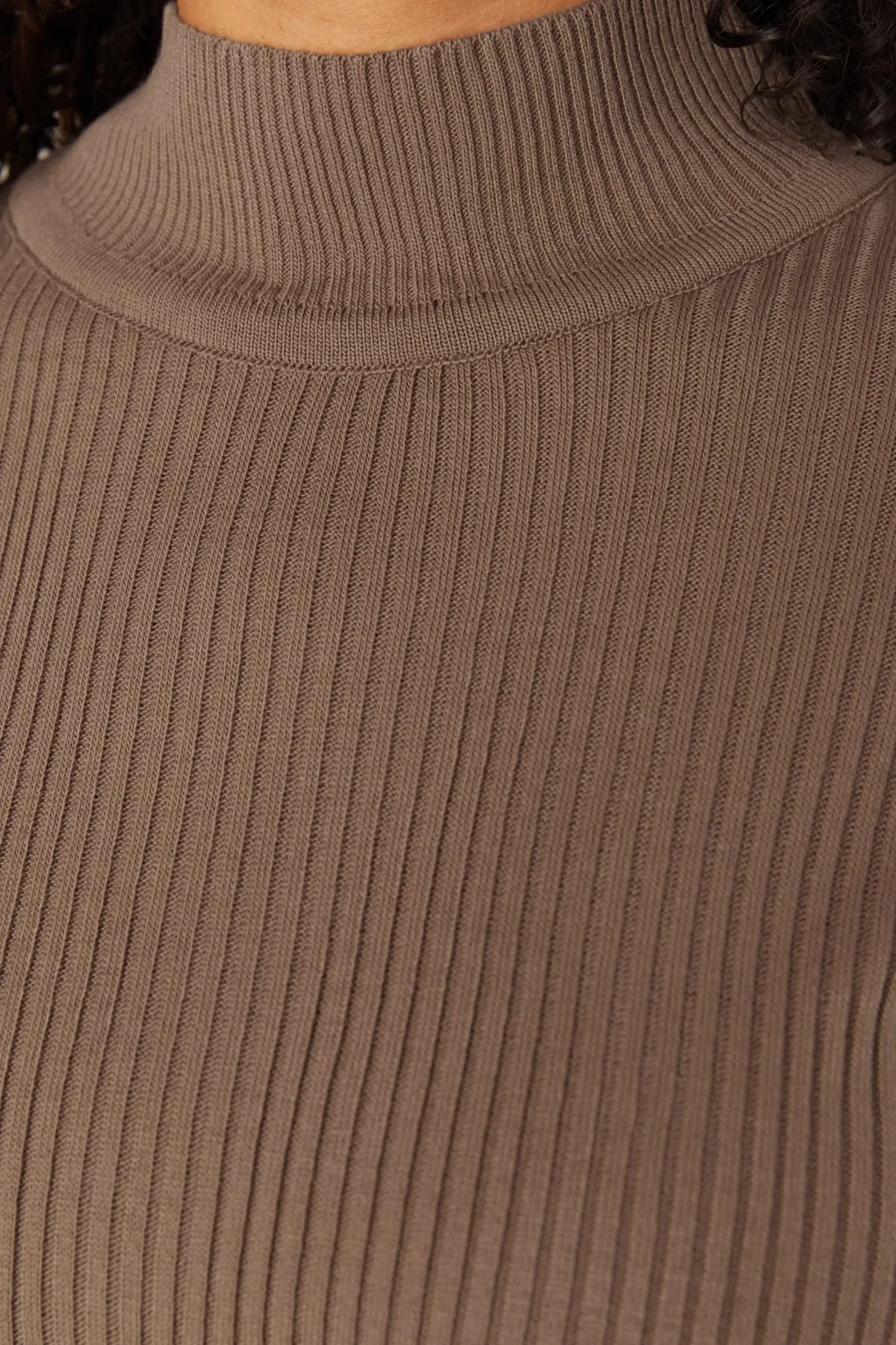 Trendyol Curve  Dünner Strickpullover mit halbem Rollkragen in Nerzbraun TBBAW23AN00022