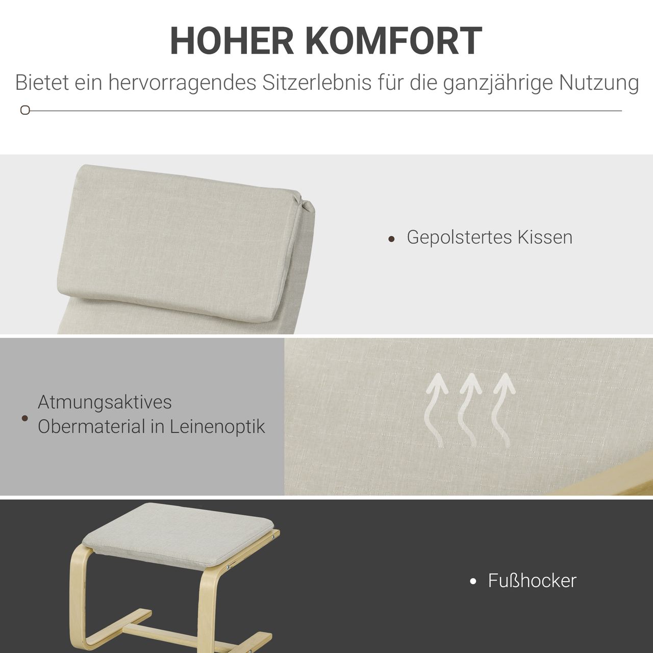 HOMCOM Relaxsessel mit Fußhocker Armlehnensessel Leinenbezug Holzgestell Braun