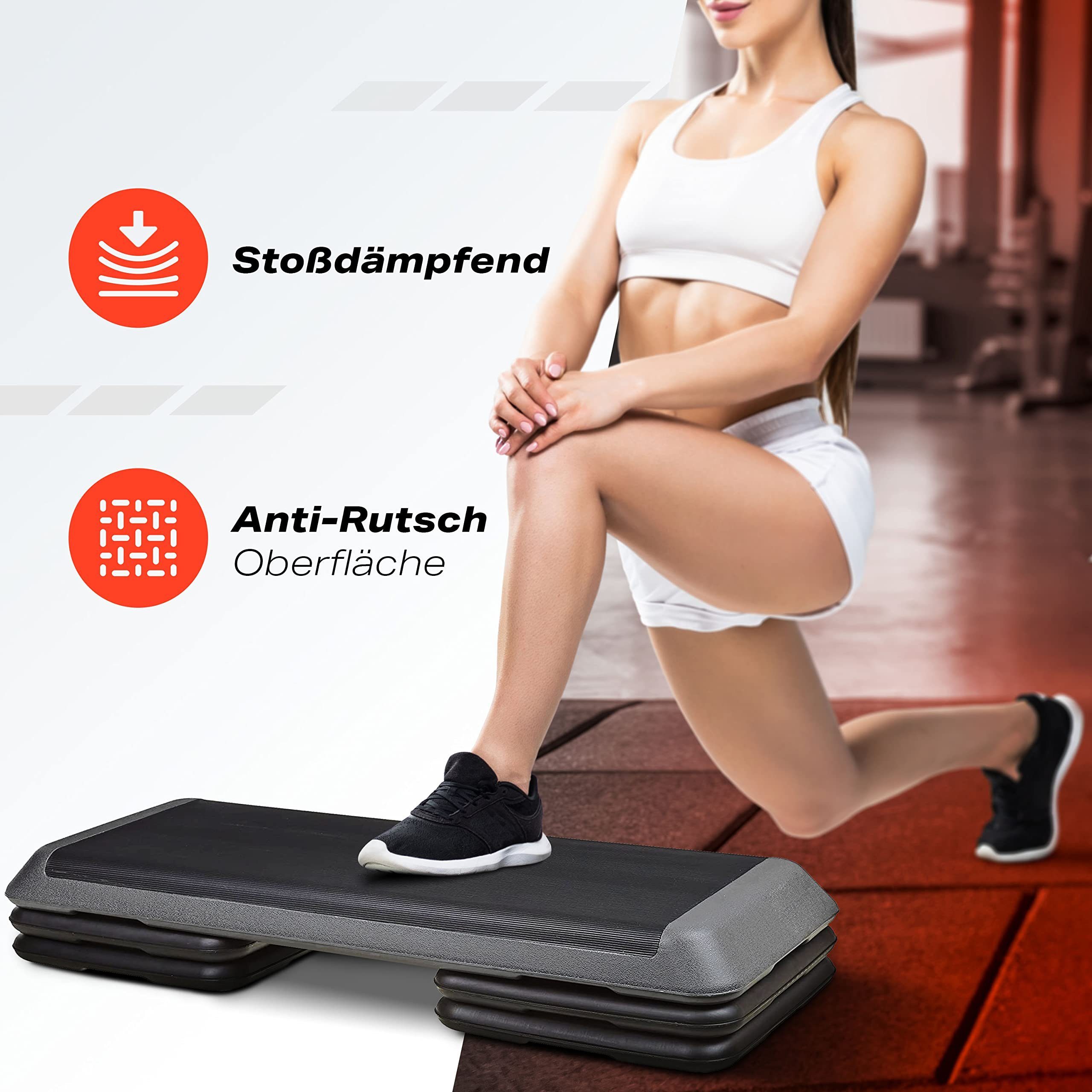 POWRX Stepboard XXL Fitness Set Aerobic Stepbench 110 x 42 cm, Steppbrett Inkl. Zusatzfüße