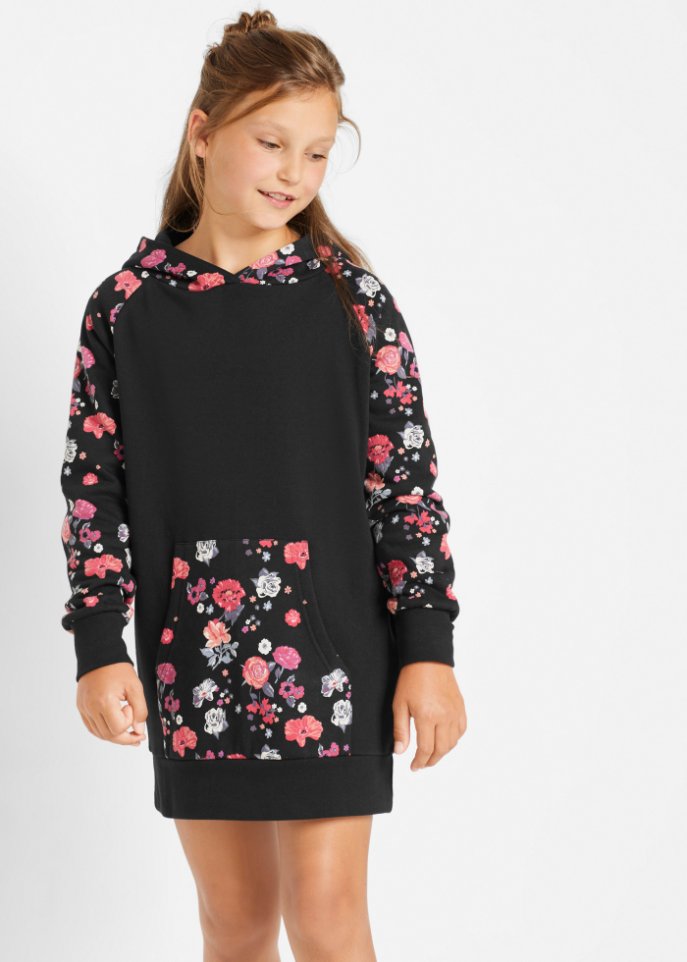 Mädchen Sweatkleid mit Kapuze