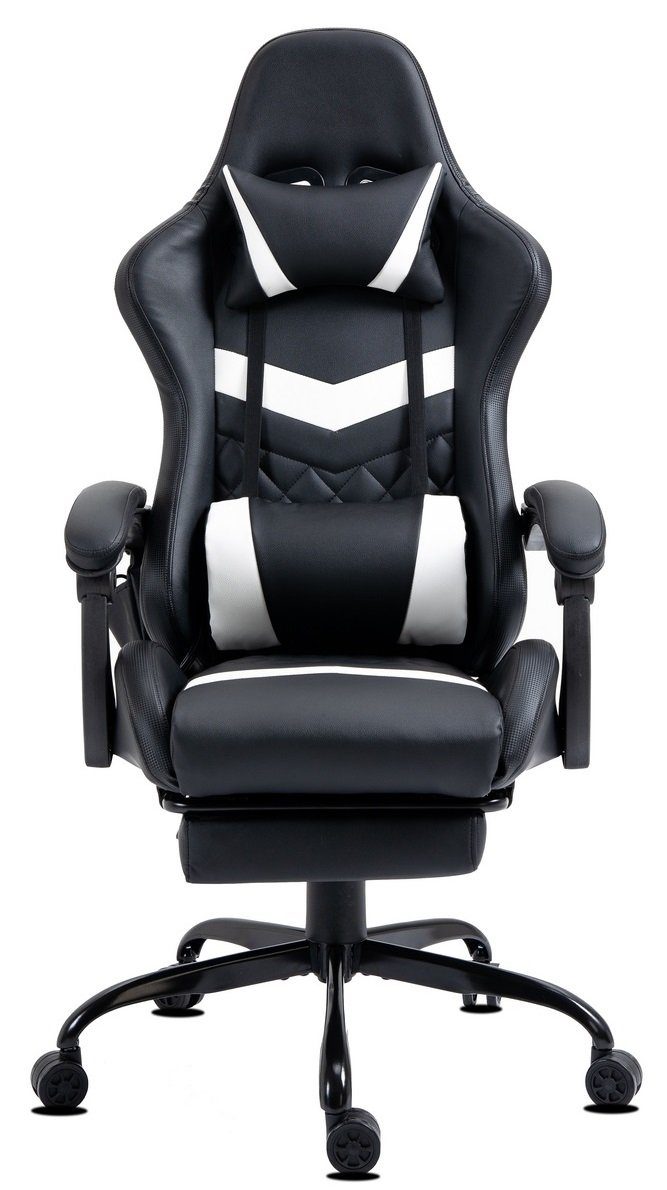 Delman Gaming-Stuhl Bürostuhl Chefsessel Massagefunktion mit 6 Vibrationspunkten, Drehstuhl, dicke Polsterung, Metallfußkreuz, Fußstütze 02-0037