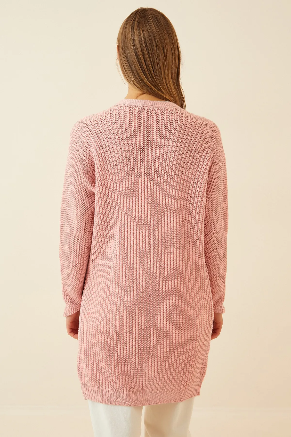 Happiness İstanbul  Damen Thessaloniki Strick Basic Strickjacke in Rosa YG00095
