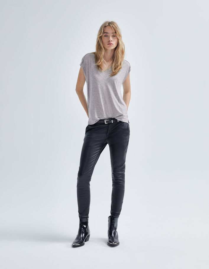 Tee-shirt gris chiné lurex épaules cloutées Femme