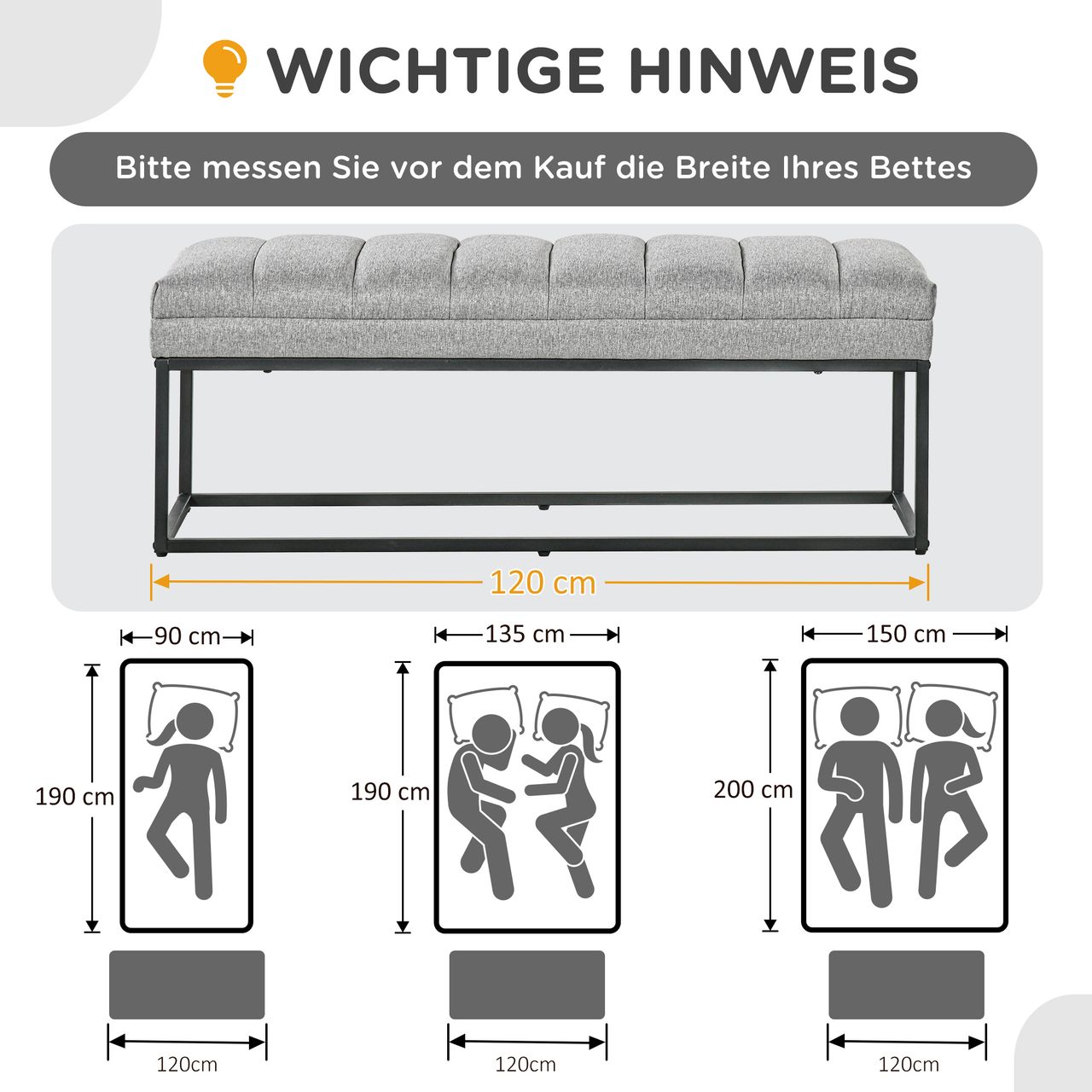 HOMCOM Sitzbank Polsterbank in Leinenoptik Schlafzimmerbank bis 200 kg Belastbar
