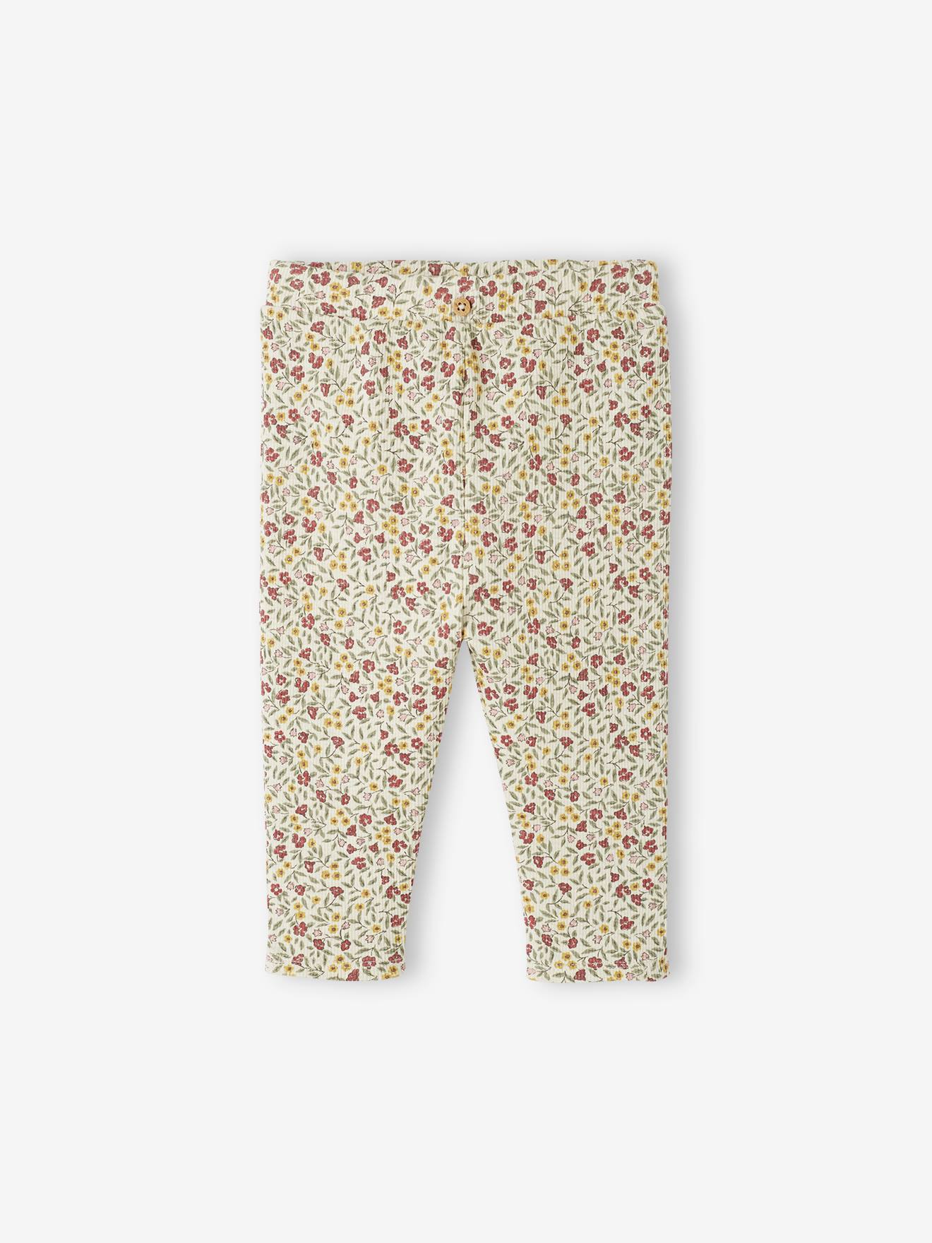 Legging imprimé bébé en maille côtelée vieux rose
