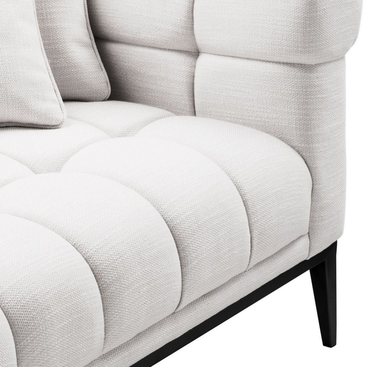 Casa Padrino Loungesofa Luxus Lounge Sofa Weiß / Schwarz 223 x 98 x H. 69 cm - Rechtsseitiges Wohnzimmer Sofa mit 2 Kissen - Luxus Qualität