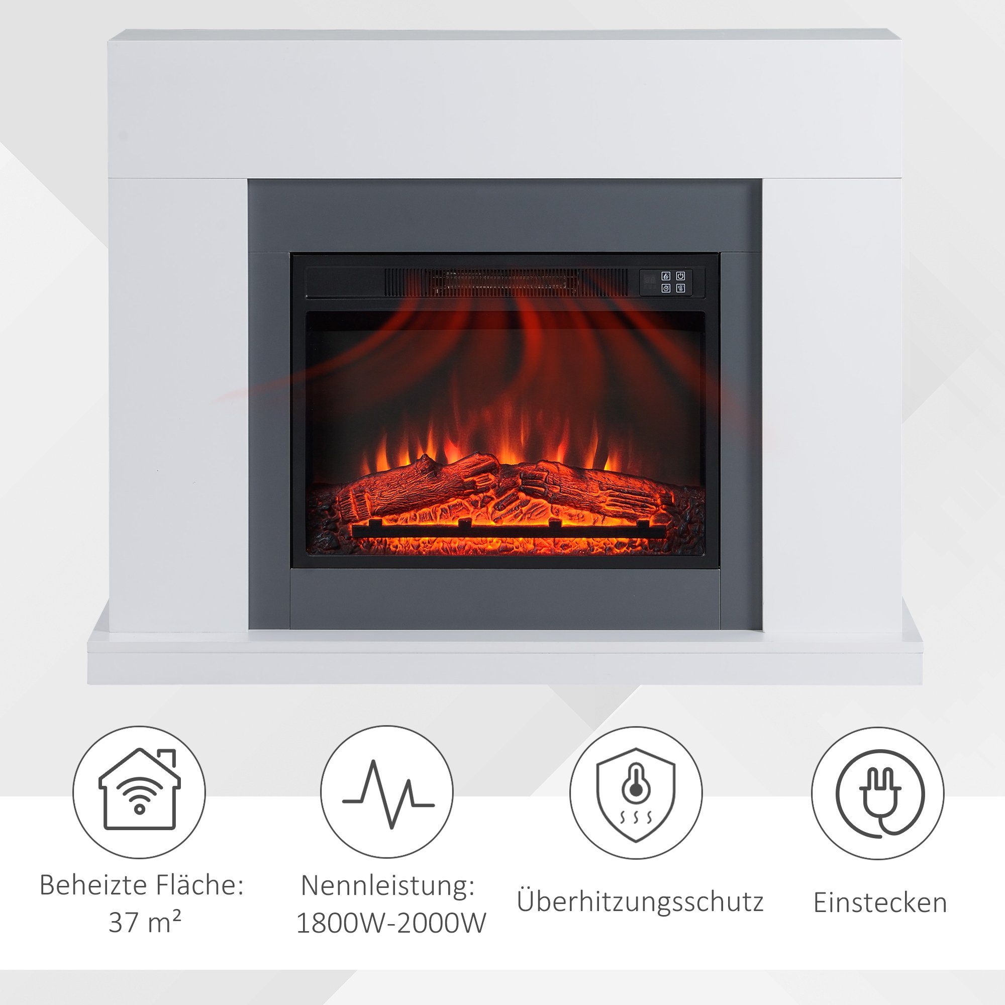 HOMCOM Elektrokamin Elektrokamin, LED Elektrokamin Standkamin mit Flammeneffekt 1800,2000W Weiß