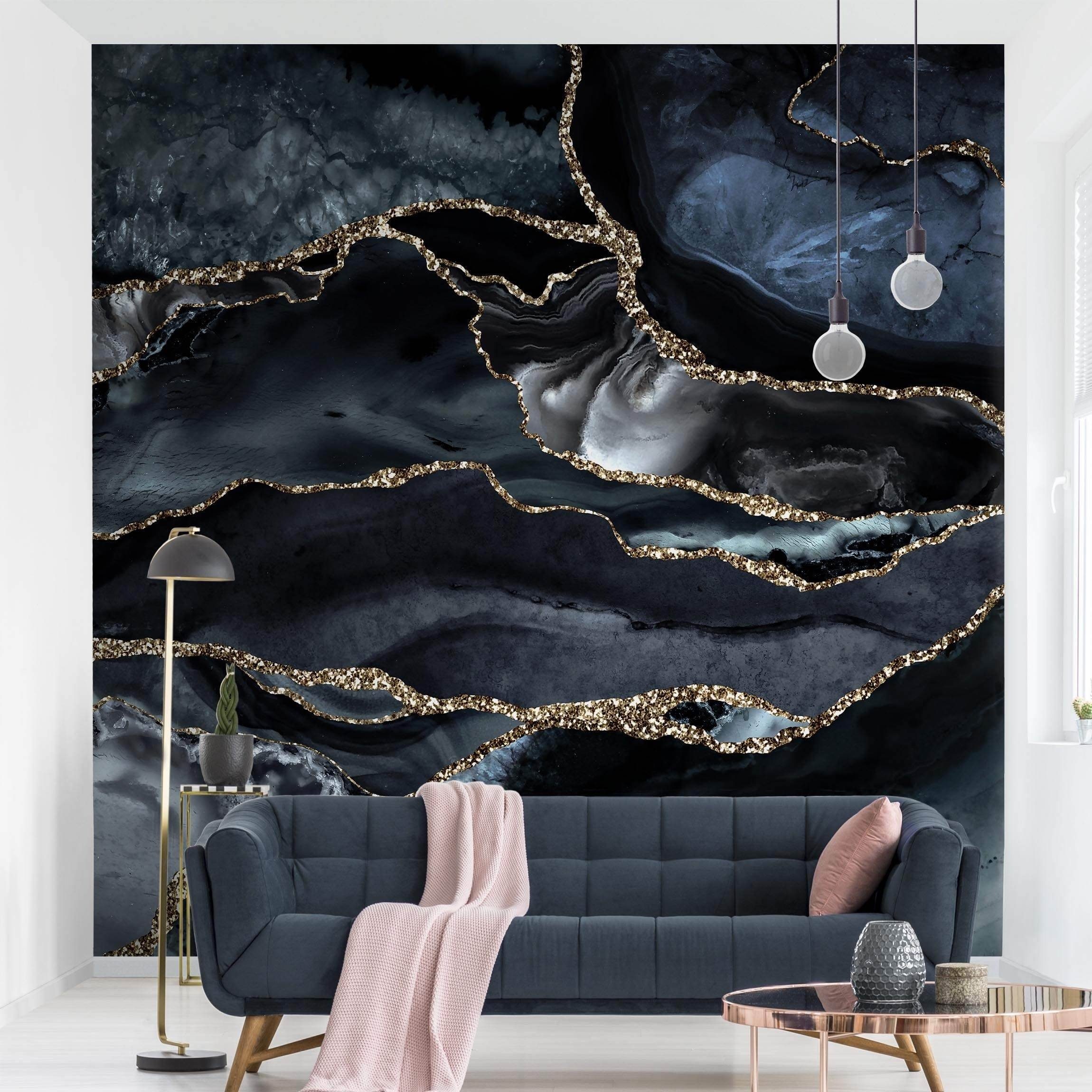 Bilderdepot24 Vliestapete Abstrakt Schwarz Glitzer Gold Tapete Wanddeko Modern Kunst, Glatt, Matt, (Inklusive Gratis-Kleister oder selbstklebend), Wohnzimmer Schlafzimmer Küche Flur Fototapete Motivtapete Wandtapete