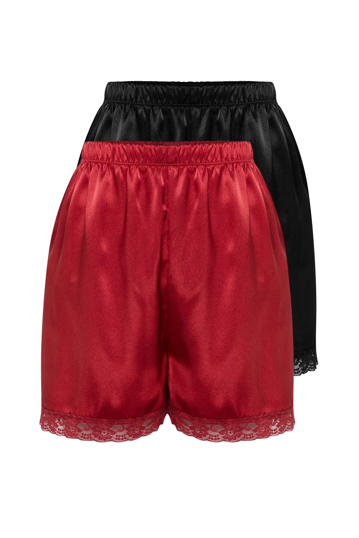 Trendyol Collection  Schwarz-rote Nachtwäsche-Höschen aus Satingewebe mit Spitzendetails im 2er-Pack THMSS24PJ00030