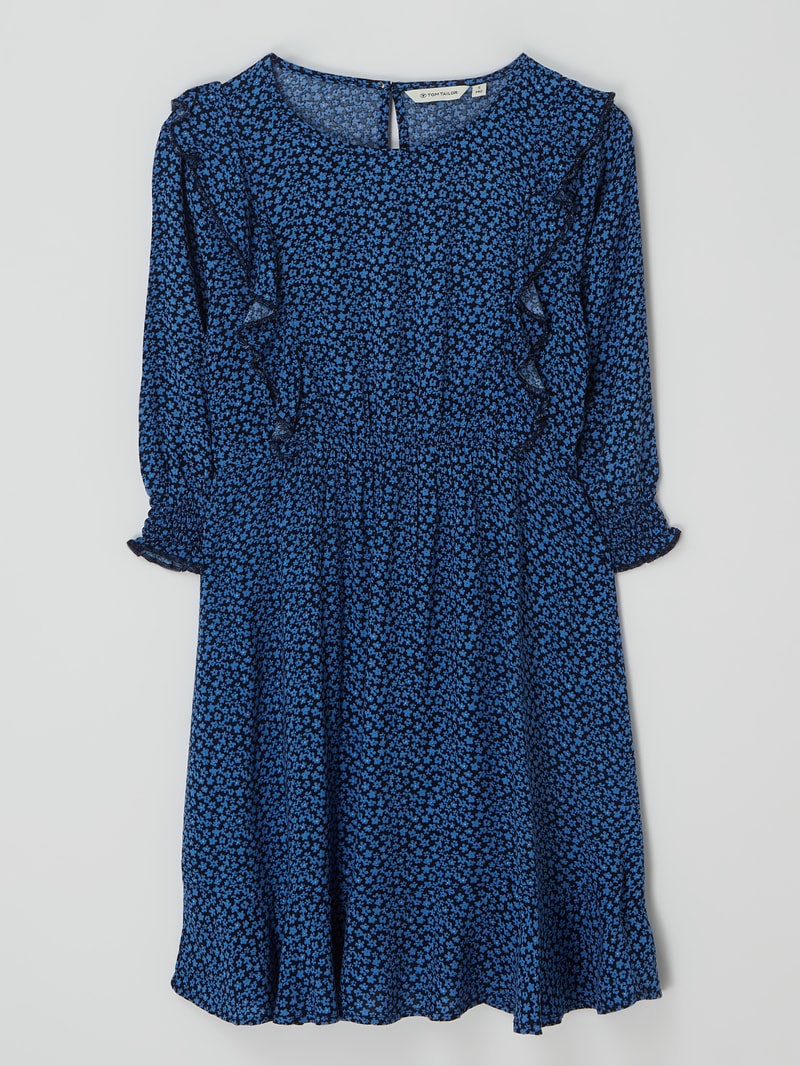 Kleid mit Millefleurs in marineblau