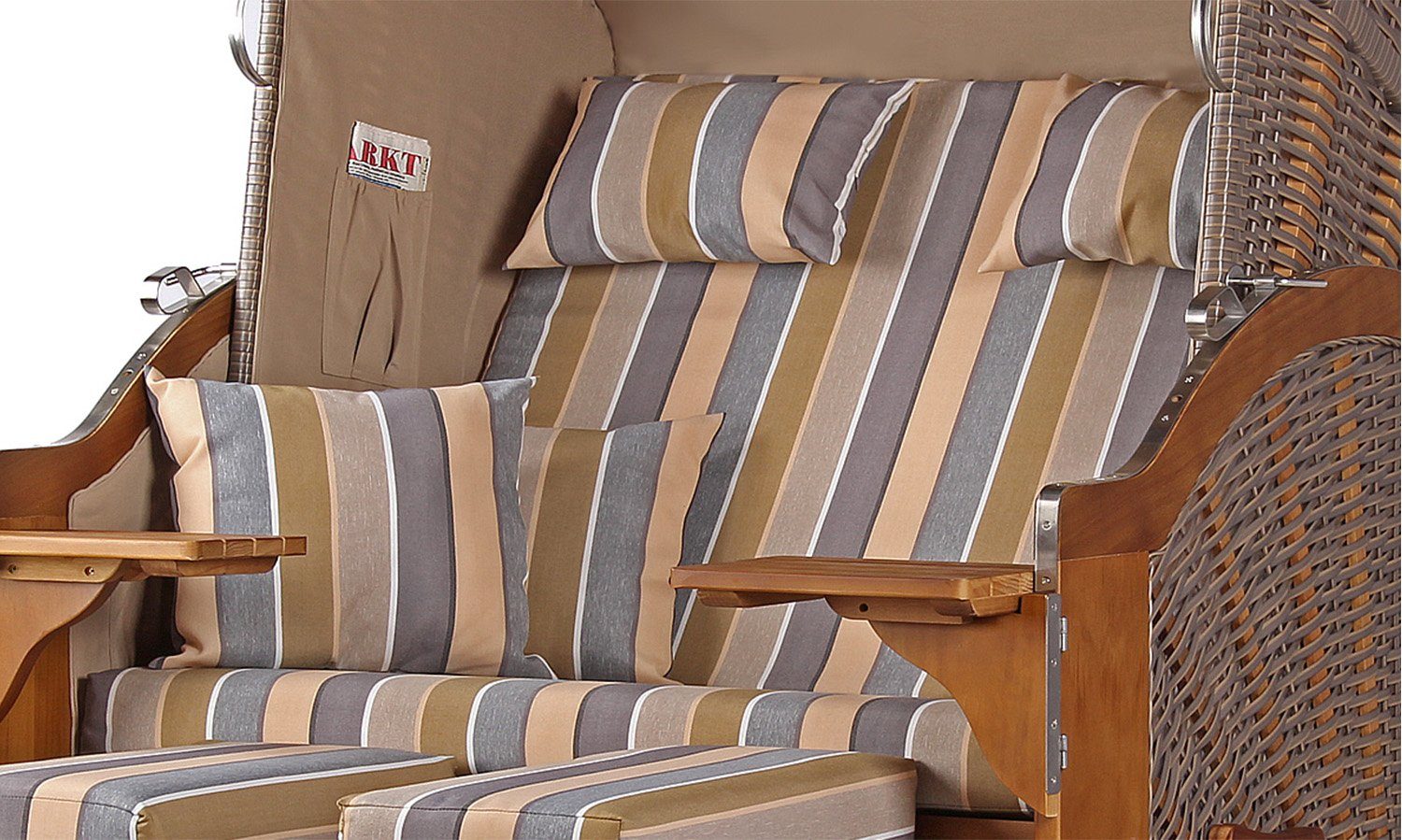 bene living Strandkorb Schleswig Pinie 2-Sitzer - PE mokka - Modell 557, BxTxH: 120x80x160 cm, Volllieger, Ostsee-Strandkorb Komplettset