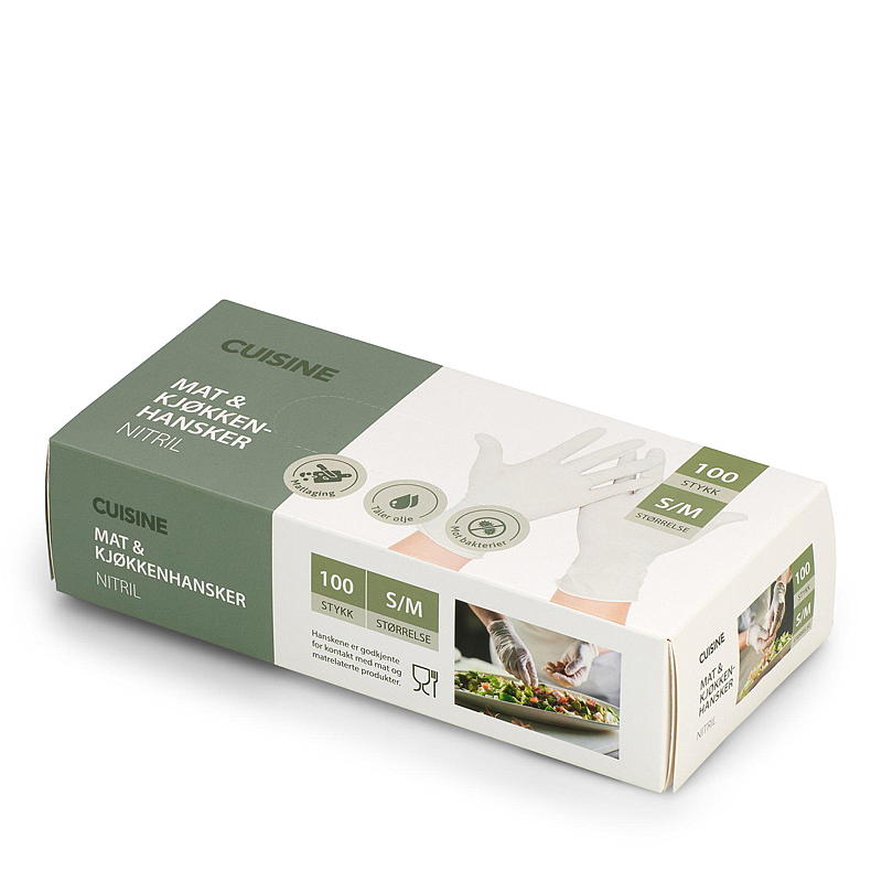 Cuisine Engangshanske 100-pk str S/M nitril hvit