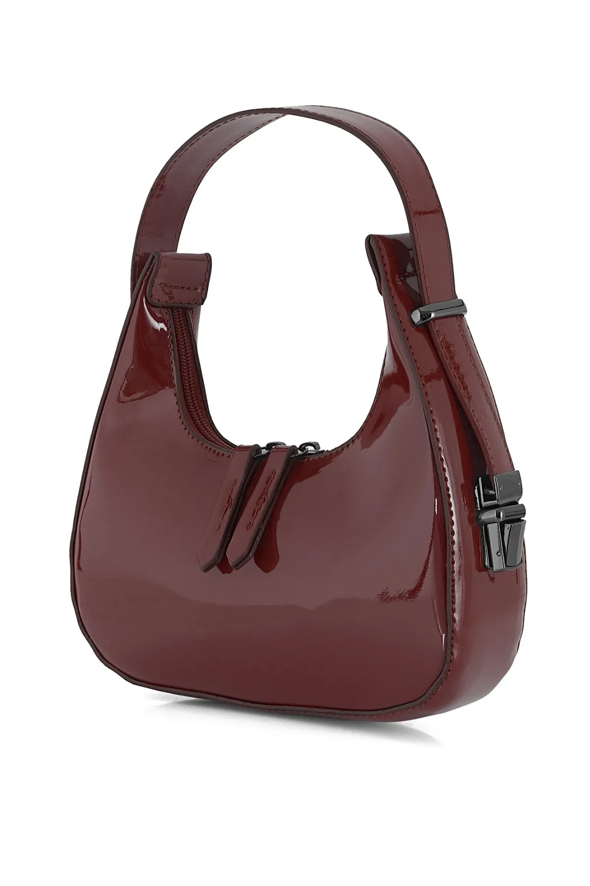 Tonny Black  Original Neue Saison Kirschrot Glänzendes Lackleder Baguette Modell Einäugig Stilvolle Handtasche und Schultertasche Weinrot