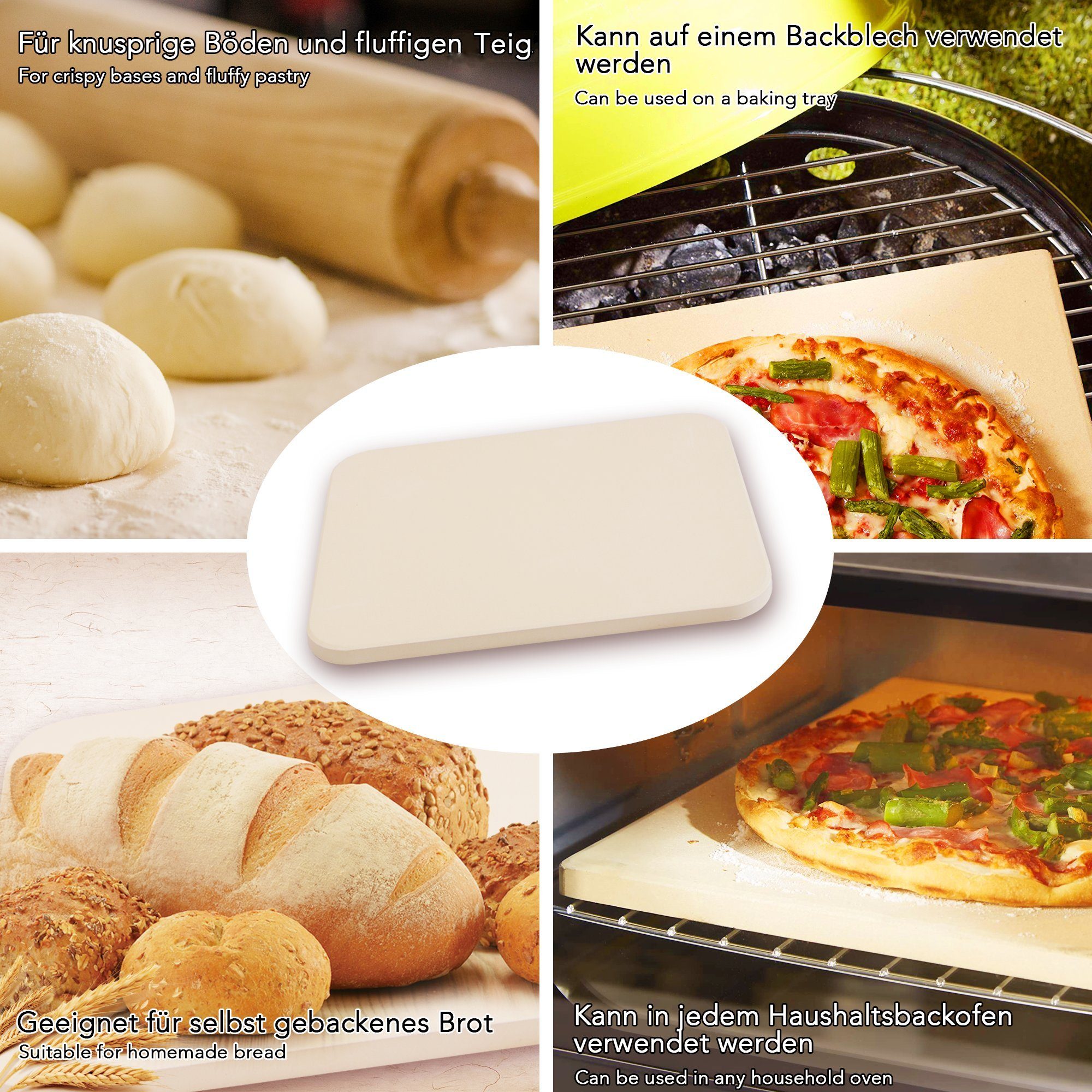 Melko Pizzastein Backstein Pizzastein SET 4tlg. Steinofen 30x38cm Pizza Stone, Cordierit, (Stück), Geruchlos, nicht verformend
