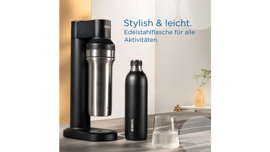 BRITA sodaTRIO Edelstahlflasche groß schwarz 0,9l