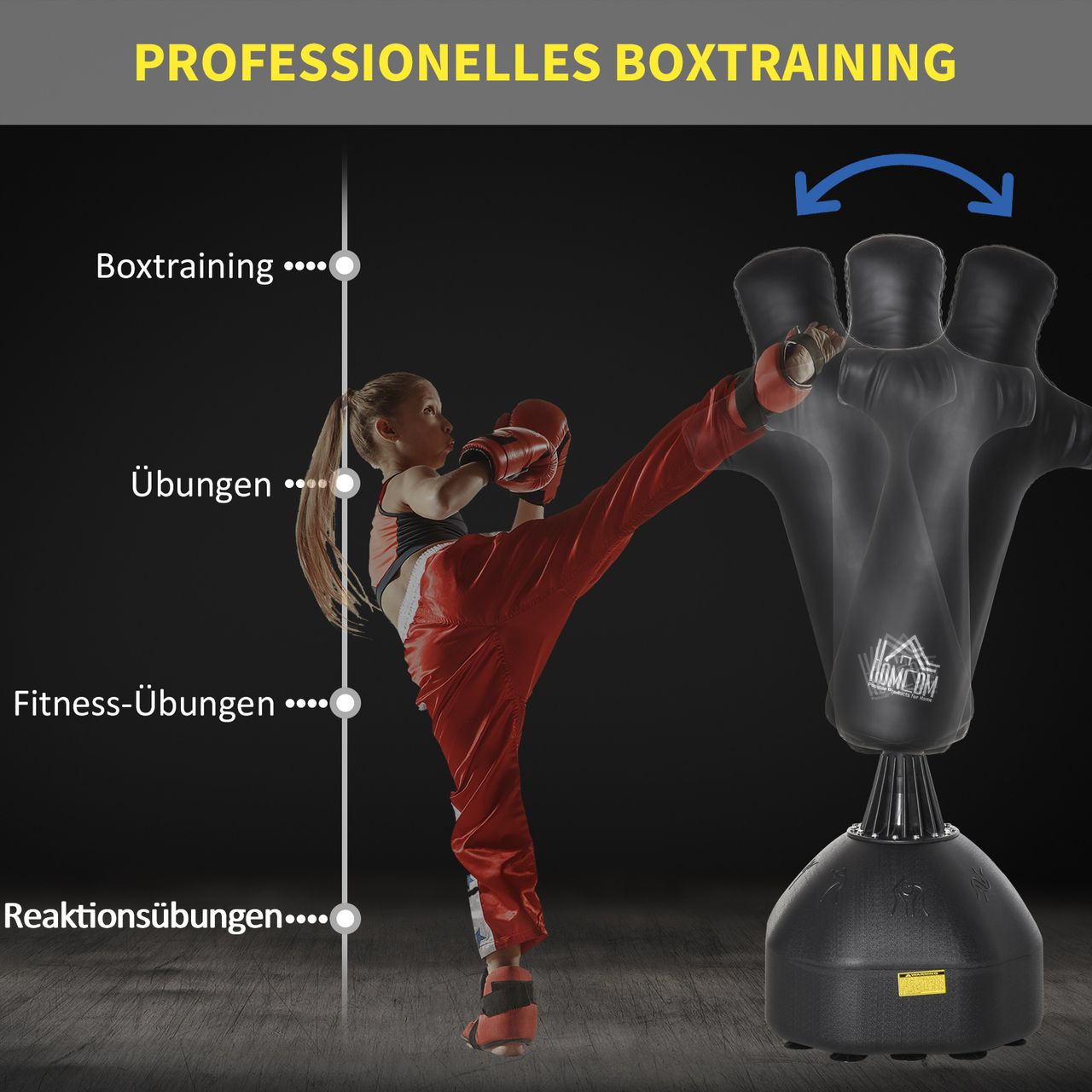 Outsunny HOMCOM Standboxsack Boxdummy Boxsäule Freistehend Boxtraining Schwarz 60 x 64 x 180 cm