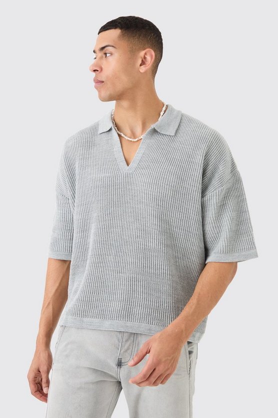Kastiges geripptes Poloshirt mit kurzen Ärmeln