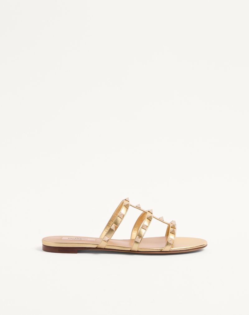 Slide Rockstud-sandal i lamineret nappa