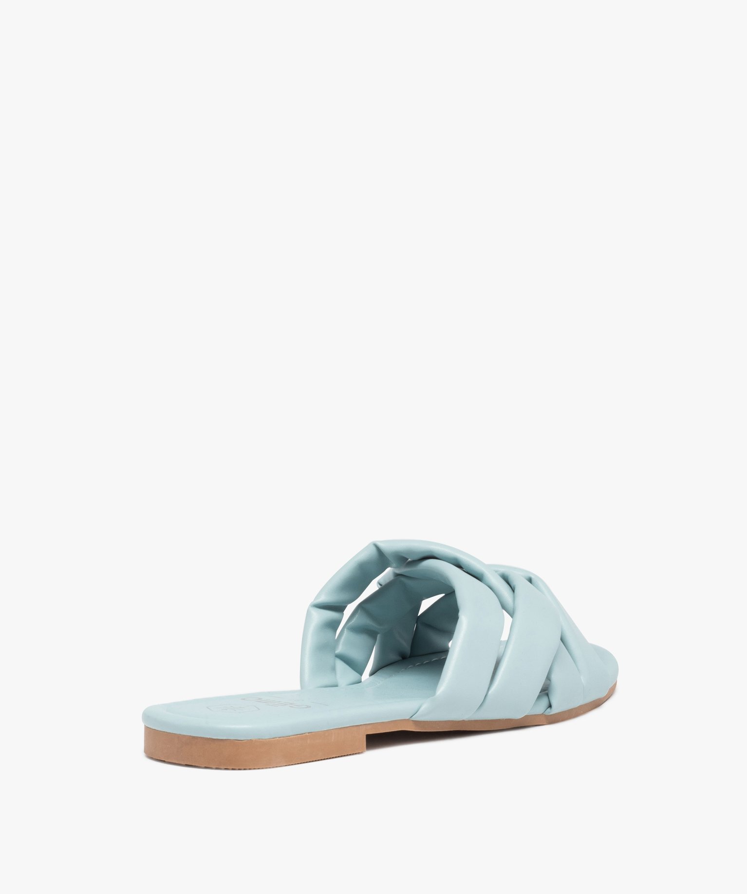 Mules femme à talon plat et brides matelassées entrecroisées bleu | GEMO