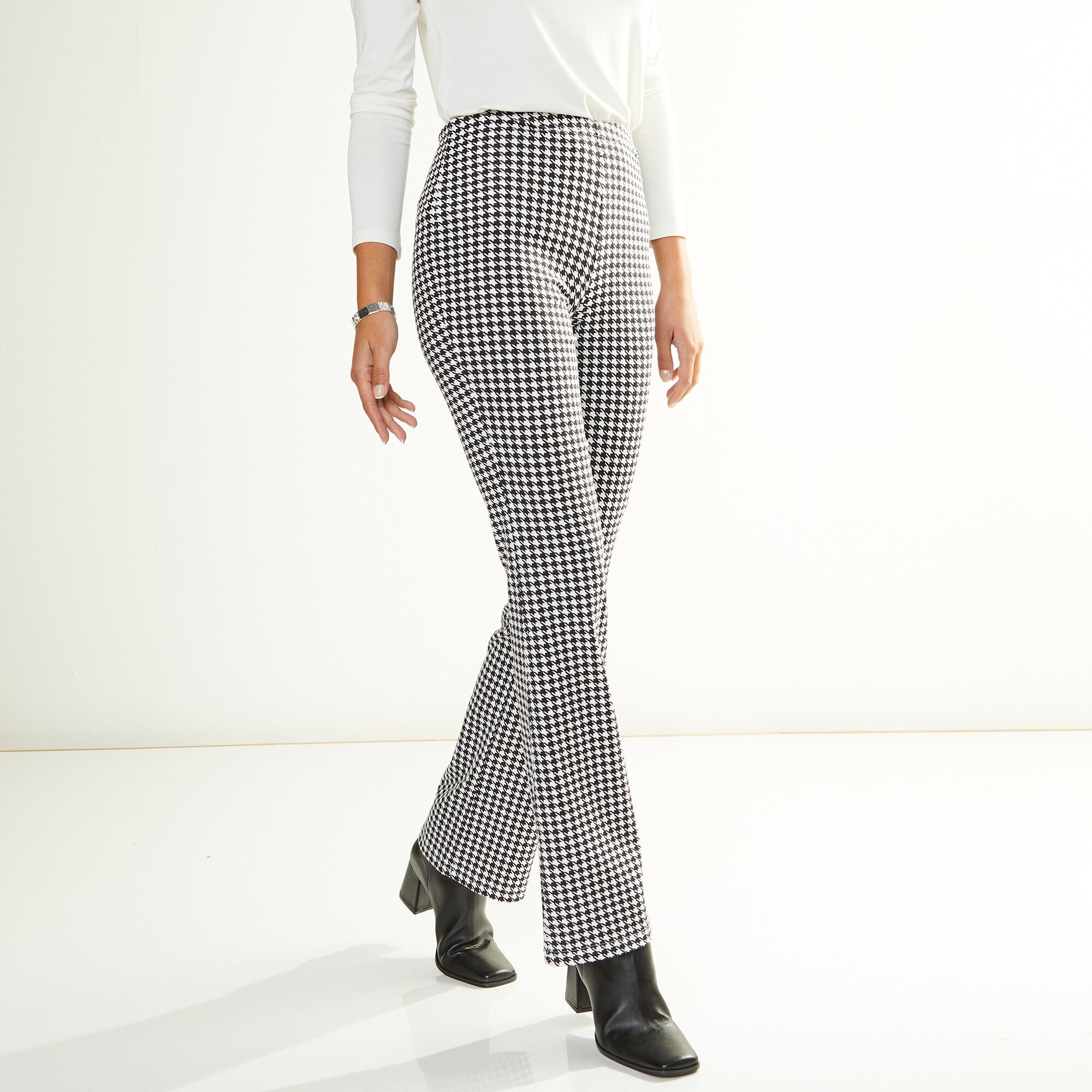 Legging boocut imprimé pied-de-poule, taille élastiquée